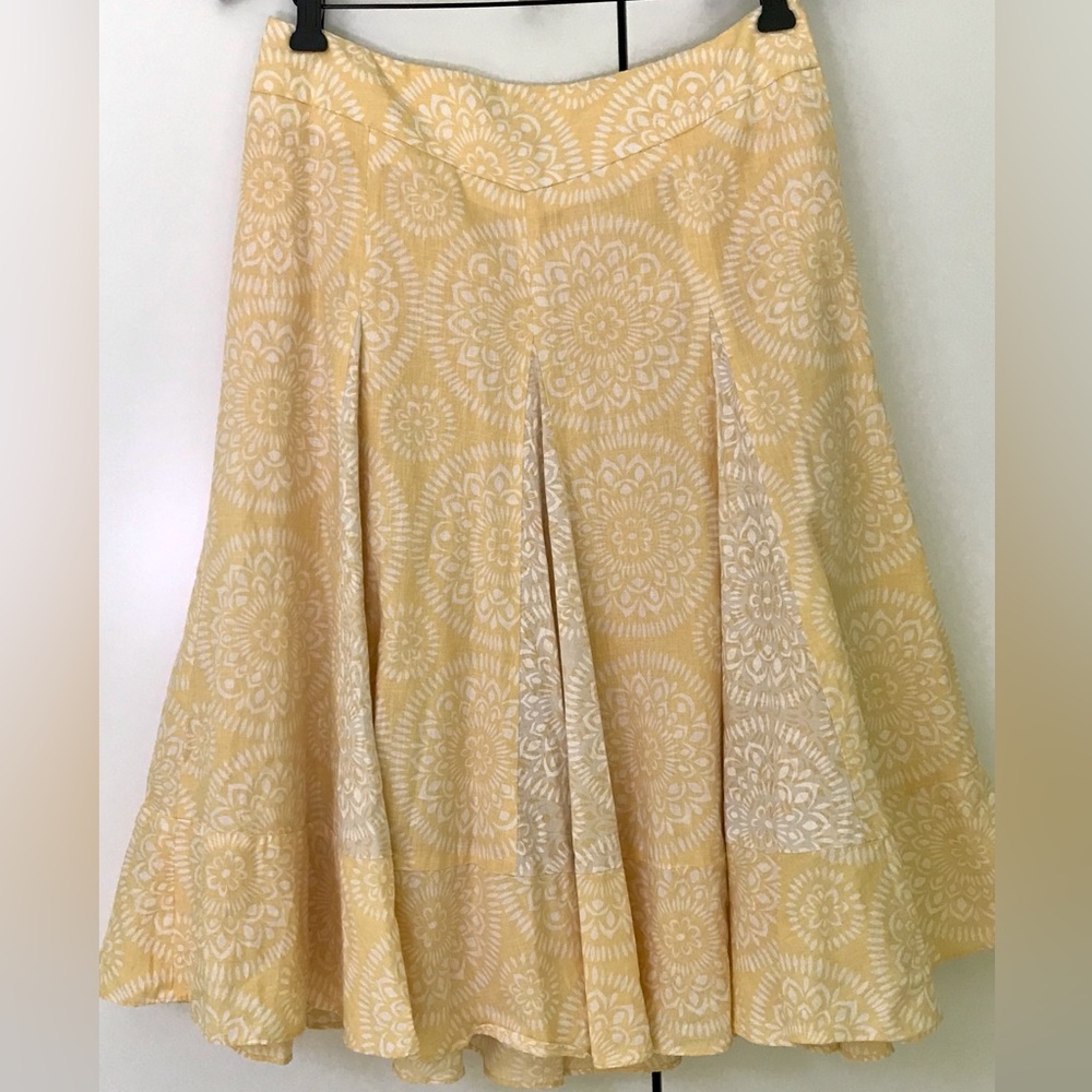 Ann Taylor LOFT Vintage Yellow Floral Skirt LinenCotton Midi Flared Lined Sz 8-4